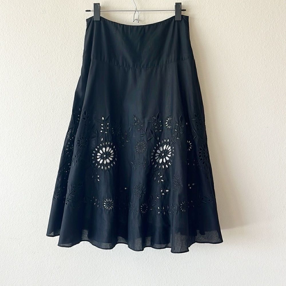 MICHAEL Michael Kors Black Eyelet Midi Skirt